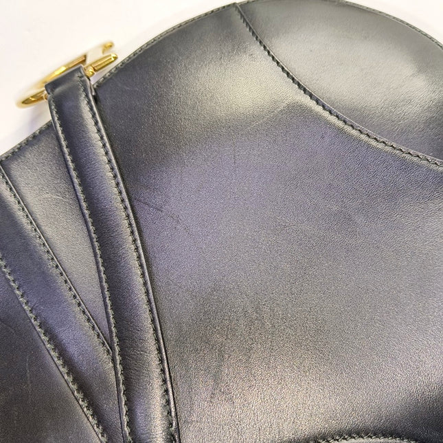 Dior Saddle Medium Black Smooth Leather with Studded Strap
