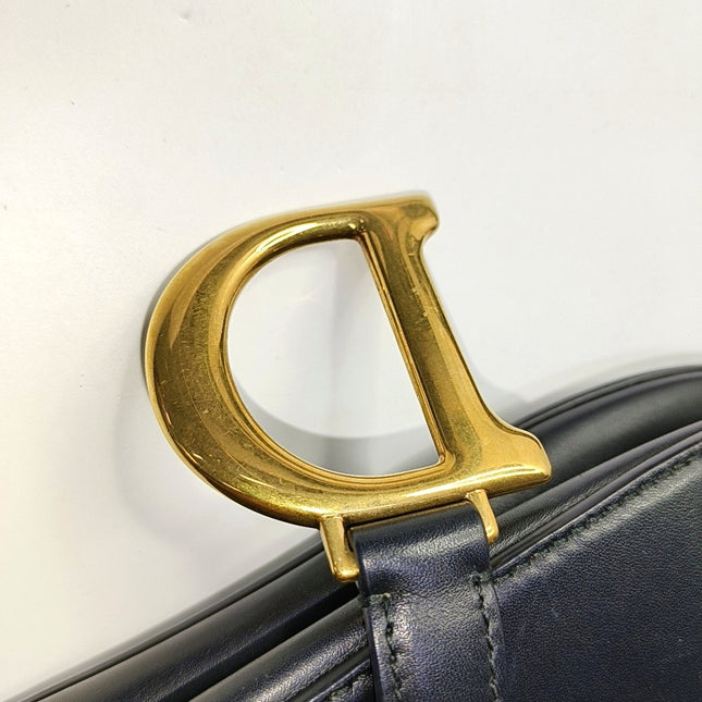 Dior Saddle Medium Black Smooth Leather with Studded Strap