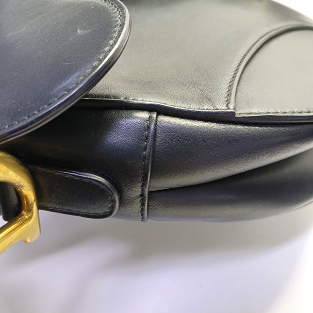 Dior Saddle Medium Black Smooth Leather with Studded Strap