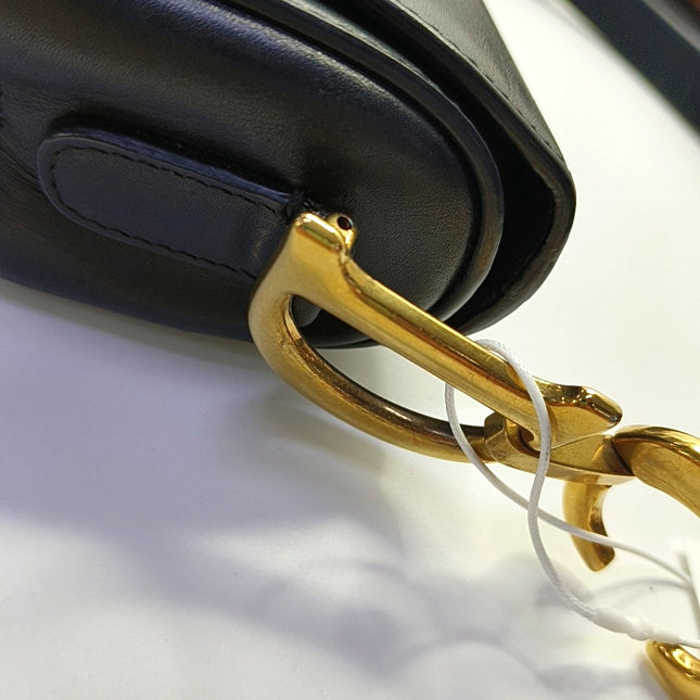 Dior Saddle Medium Black Smooth Leather with Studded Strap