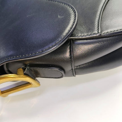 Dior Saddle Medium Black Smooth Leather with Studded Strap