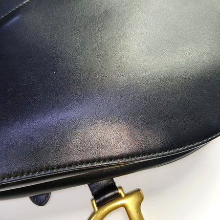 Dior Saddle Medium Black Smooth Leather with Studded Strap