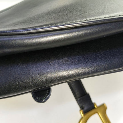 Dior Saddle Medium Black Smooth Leather with Studded Strap