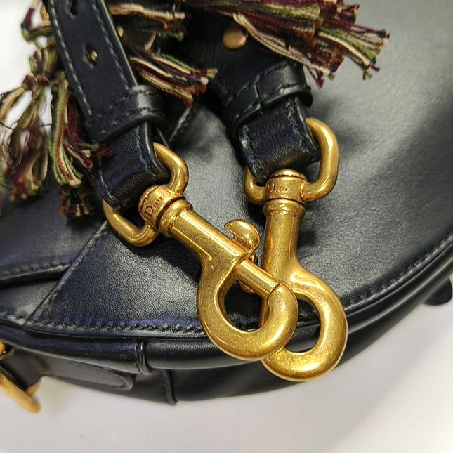 Dior Saddle Medium Black Smooth Leather with Studded Strap