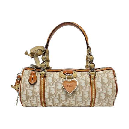Dior Small Trotter Romantique Boston Bag Beige Monogram Leather Heart Charm-Luxbags