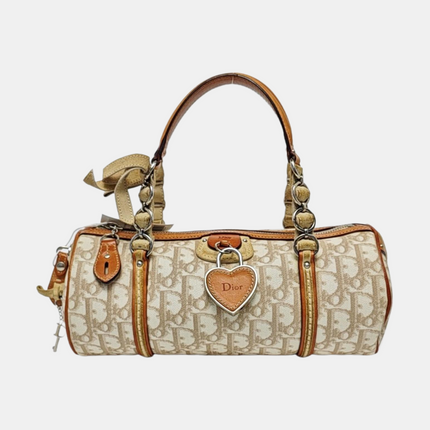 Dior Small Trotter Romantique Boston Bag Beige Monogram Leather Heart Charm