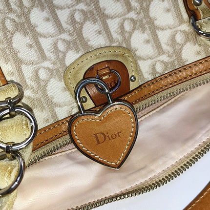 Dior Small Trotter Romantique Boston Bag Beige Monogram Leather Heart Charm