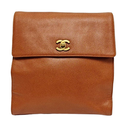 Chanel Vintage Backpack Tan Brown Caviar Leather Gold Hardware 1997-99-Luxbags