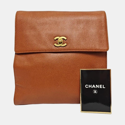 Chanel Vintage Backpack Tan Brown Caviar Leather Gold Hardware 1997-99