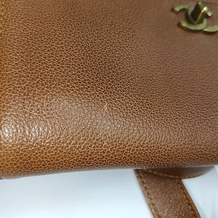 Chanel Vintage Backpack Tan Brown Caviar Leather Gold Hardware 1997-99