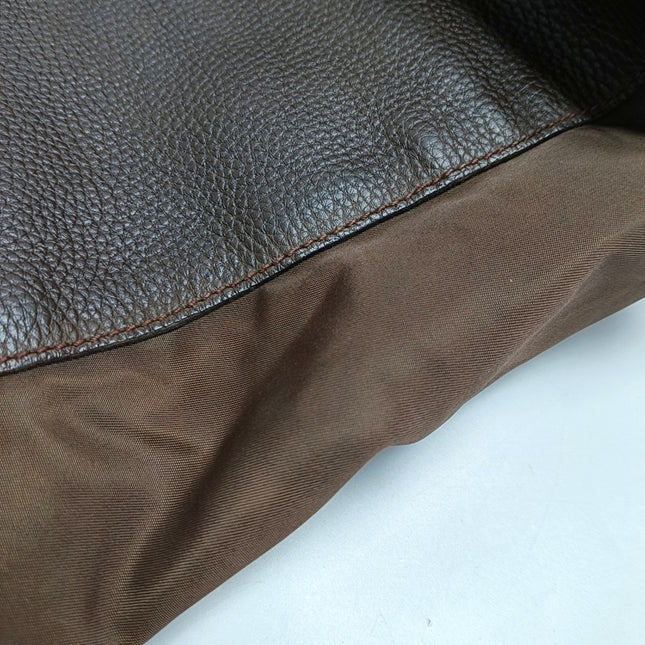 Prada Tote Dark Chocolate Brown Leather Nylon Black Hardware