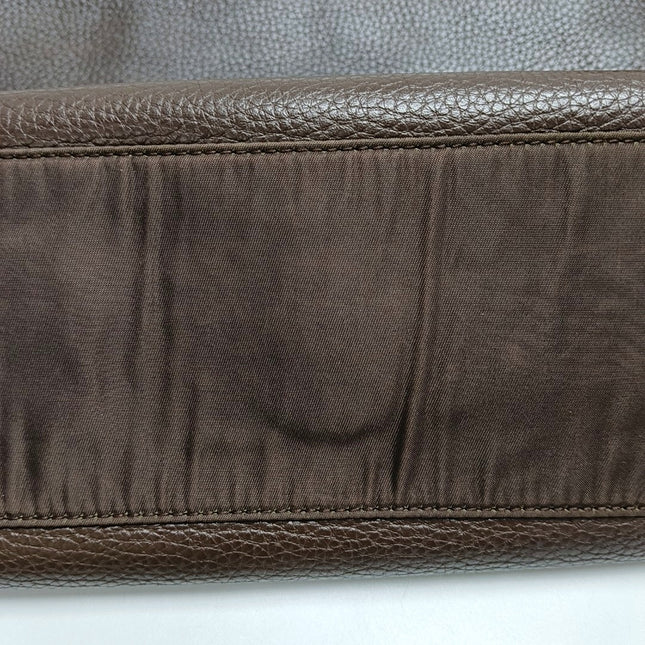 Prada Tote Dark Chocolate Brown Leather Nylon Black Hardware