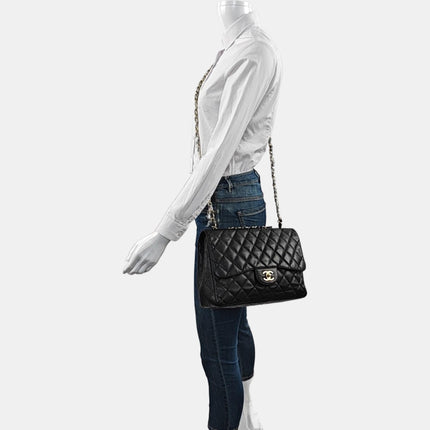 Chanel Classic Flap Jumbo Black Caviar Leather Single Flap 24k Gold Hardware 2008-09