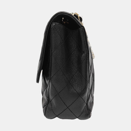 Chanel Classic Flap Jumbo Black Caviar Leather Single Flap 24k Gold Hardware 2008-09
