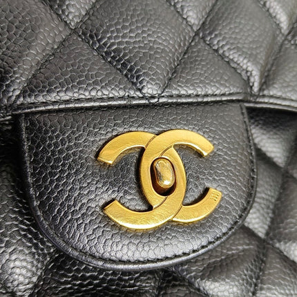 Chanel Classic Flap Jumbo Black Caviar Leather Single Flap 24k Gold Hardware 2008-09