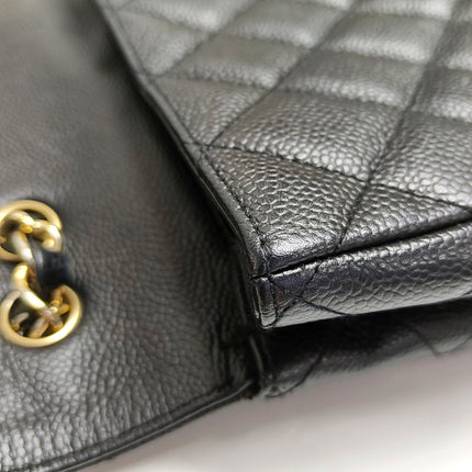 Chanel Classic Flap Jumbo Black Caviar Leather Single Flap 24k Gold Hardware 2008-09