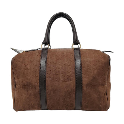 Dior Bowling Bag Brown Suede Monogram Black Handles 30cm-Luxbags