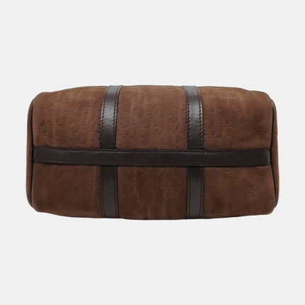 Dior Bowling Bag Brown Suede Monogram Black Handles 30cm