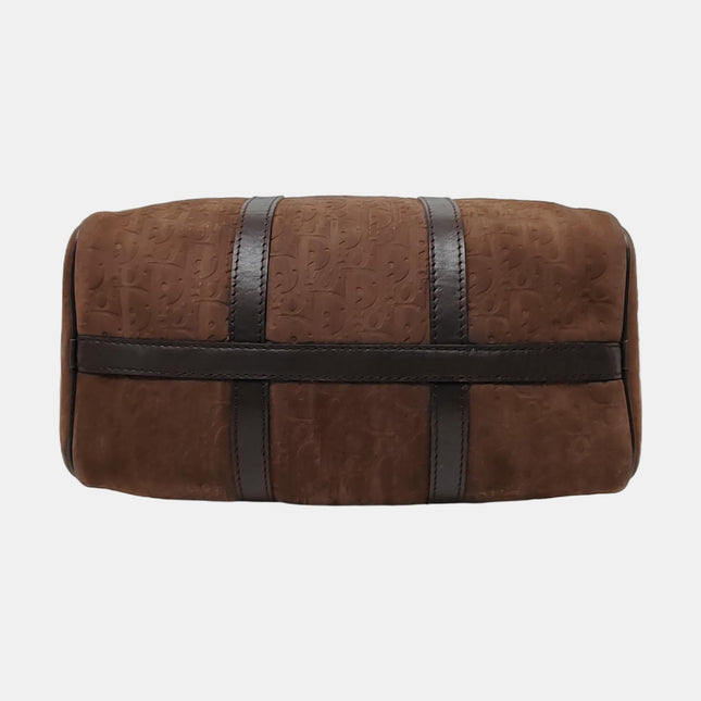 Dior Bowling Bag Brown Suede Monogram Black Handles 30cm