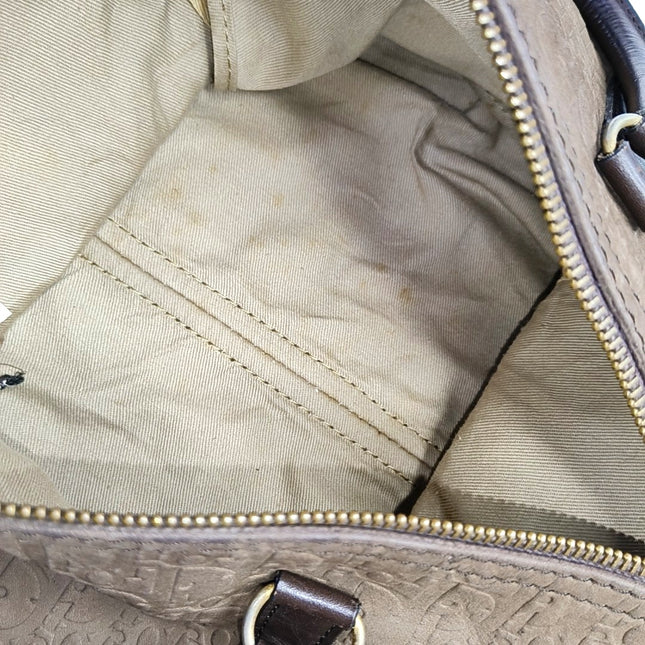 Dior Bowling Bag Brown Suede Monogram Black Handles 30cm