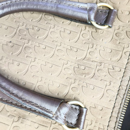 Dior Bowling Bag Brown Suede Monogram Black Handles 30cm