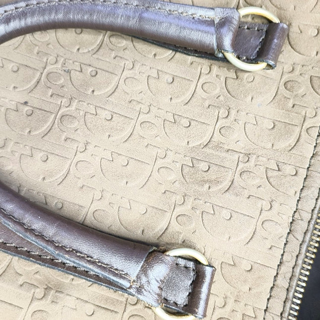 Dior Bowling Bag Brown Suede Monogram Black Handles 30cm
