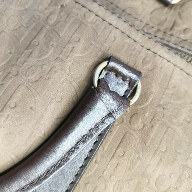 Dior Bowling Bag Brown Suede Monogram Black Handles 30cm