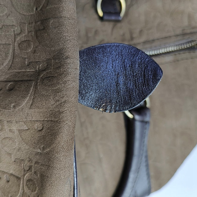 Dior Bowling Bag Brown Suede Monogram Black Handles 30cm