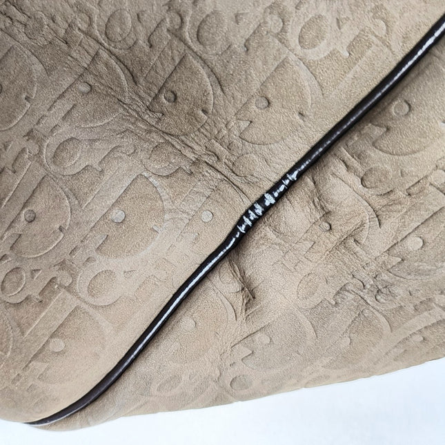 Dior Bowling Bag Brown Suede Monogram Black Handles 30cm