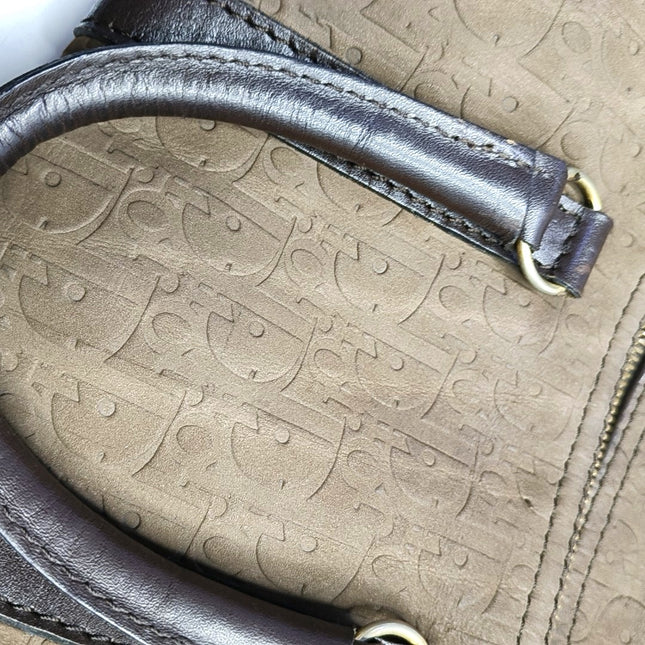 Dior Bowling Bag Brown Suede Monogram Black Handles 30cm