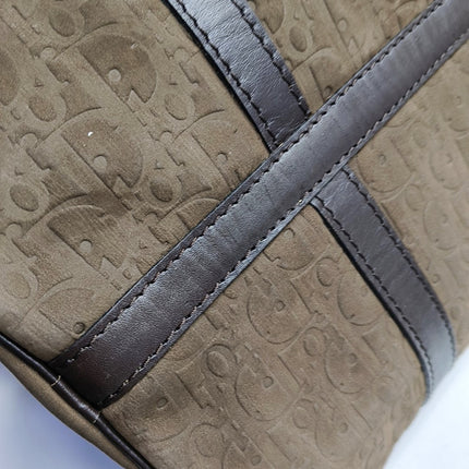 Dior Bowling Bag Brown Suede Monogram Black Handles 30cm