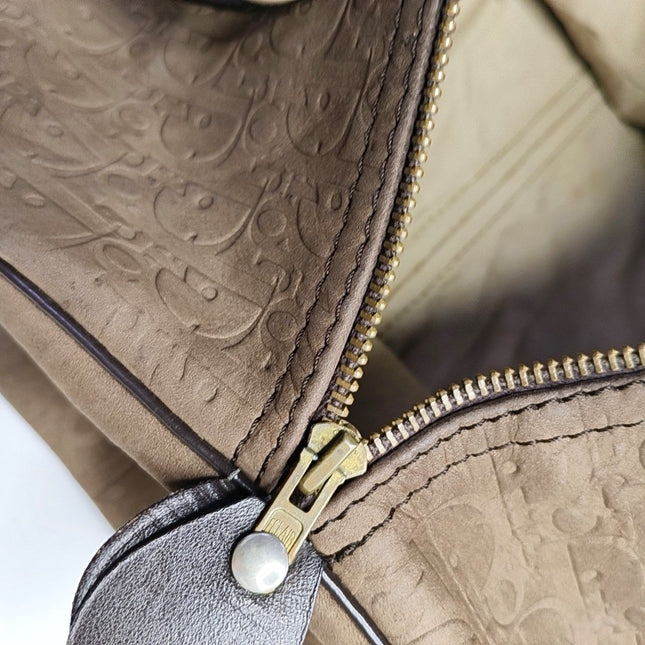 Dior Bowling Bag Brown Suede Monogram Black Handles 30cm
