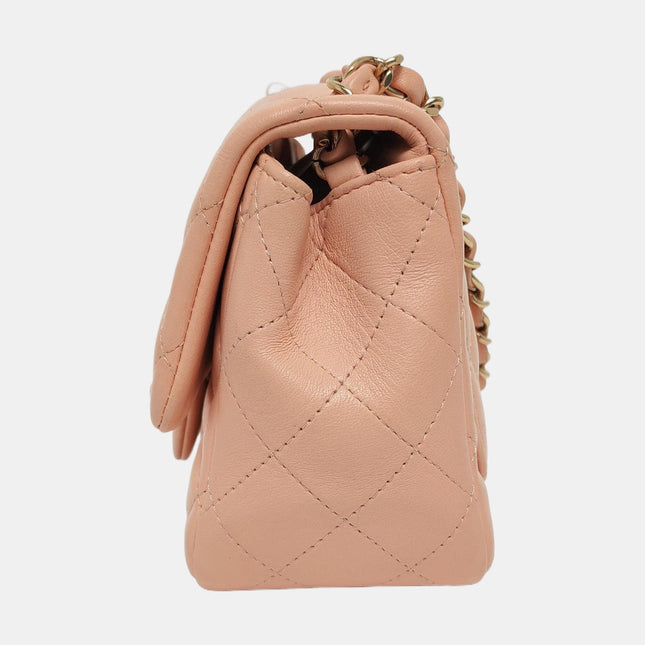 Chanel Mini Square Classic Flap Almond Pink Lambskin Leather Gold-tone Hardware