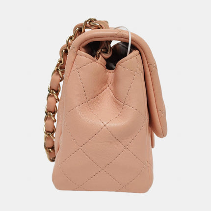 Chanel Mini Square Classic Flap Almond Pink Lambskin Leather Gold-tone Hardware