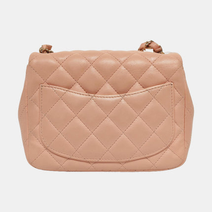 Chanel Mini Square Classic Flap Almond Pink Lambskin Leather Gold-tone Hardware