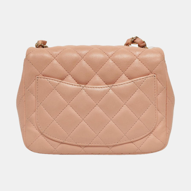 Chanel Mini Square Classic Flap Almond Pink Lambskin Leather Gold-tone Hardware