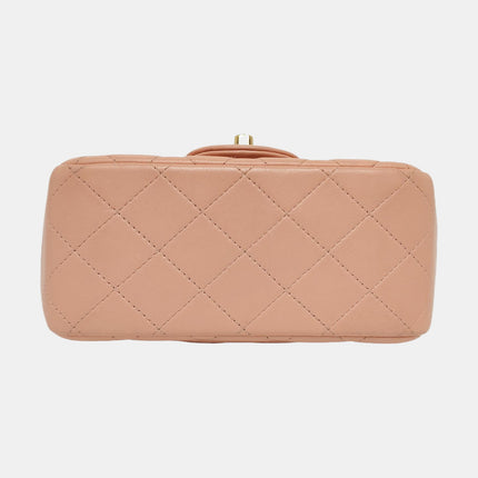 Chanel Mini Square Classic Flap Almond Pink Lambskin Leather Gold-tone Hardware