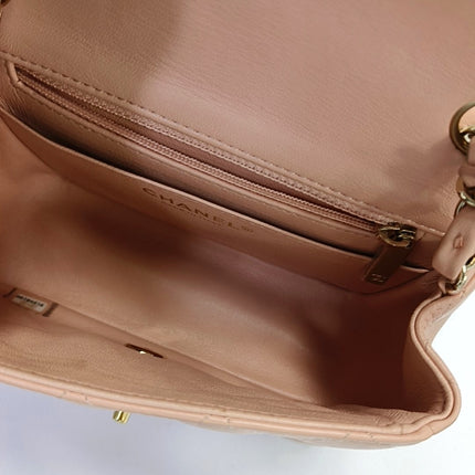 Chanel Mini Square Classic Flap Almond Pink Lambskin Leather Gold-tone Hardware