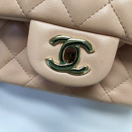 Chanel Mini Square Classic Flap Almond Pink Lambskin Leather Gold-tone Hardware