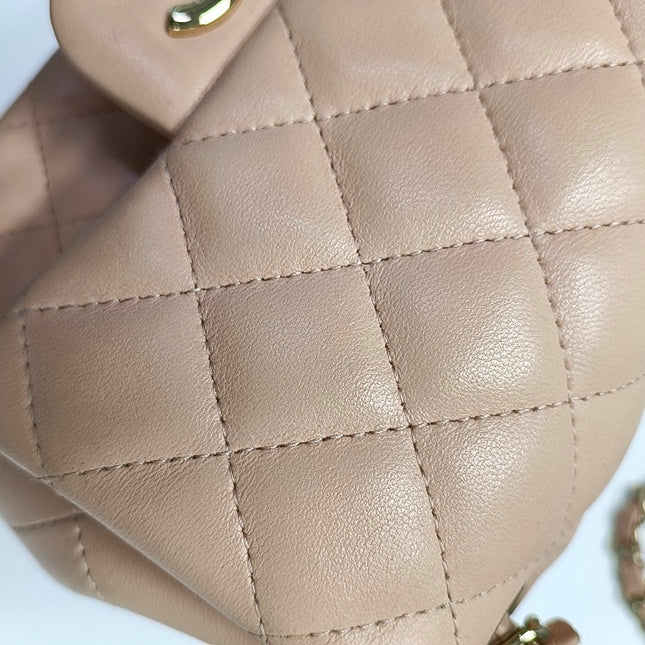 Chanel Mini Square Classic Flap Almond Pink Lambskin Leather Gold-tone Hardware