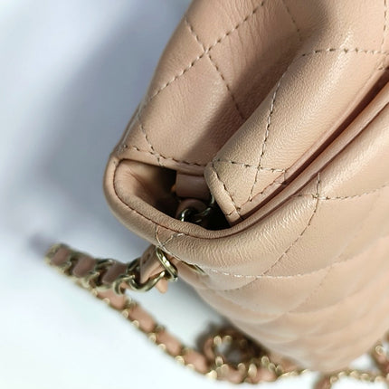 Chanel Mini Square Classic Flap Almond Pink Lambskin Leather Gold-tone Hardware