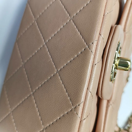 Chanel Mini Square Classic Flap Almond Pink Lambskin Leather Gold-tone Hardware