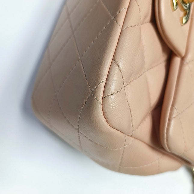 Chanel Mini Square Classic Flap Almond Pink Lambskin Leather Gold-tone Hardware
