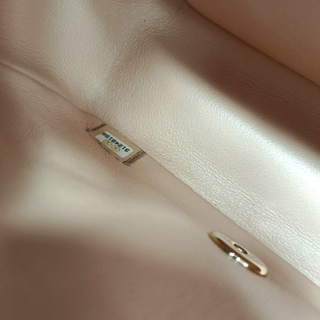 Chanel Mini Square Classic Flap Almond Pink Lambskin Leather Gold-tone Hardware