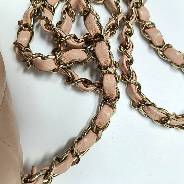 Chanel Mini Square Classic Flap Almond Pink Lambskin Leather Gold-tone Hardware