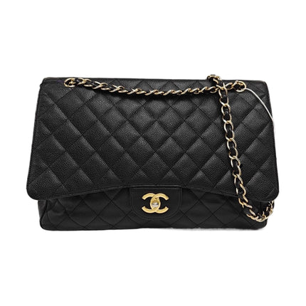 Chanel Classic Flap Maxi Black Caviar Leather Single Flap with Gold Hardware-Luxbags