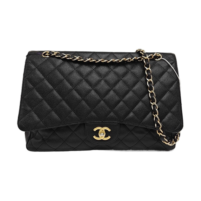 Chanel Classic Flap Maxi Black Caviar Leather Single Flap with Gold Hardware