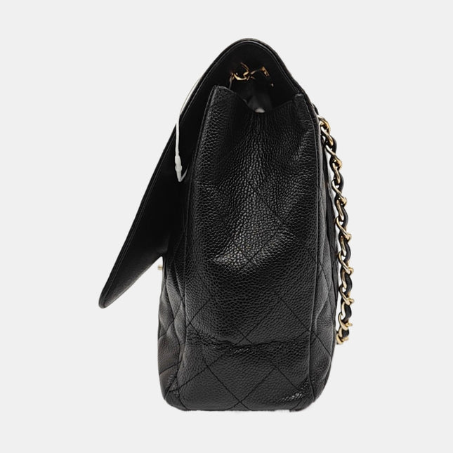 Chanel Classic Flap Maxi Black Caviar Leather Single Flap with Gold Hardware