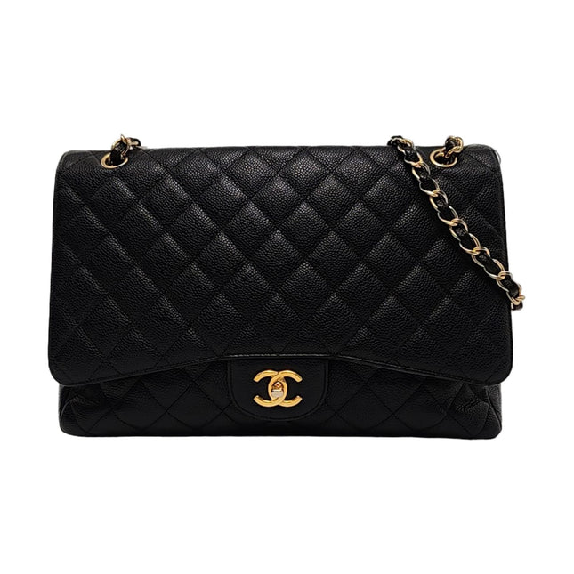 Chanel Classic Flap Maxi Black Caviar Leather Single Flap with Gold Hardware-Luxbags