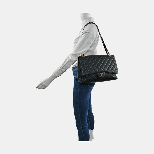 Chanel Classic Flap Maxi Black Caviar Leather Single Flap with Gold Hardware